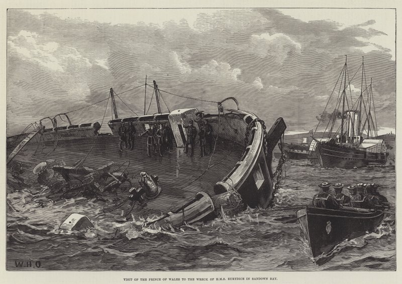 Wizyta księcia Walii na wraku HMS Eurydice w Sandown Bay autorstwa William Heysham Overend