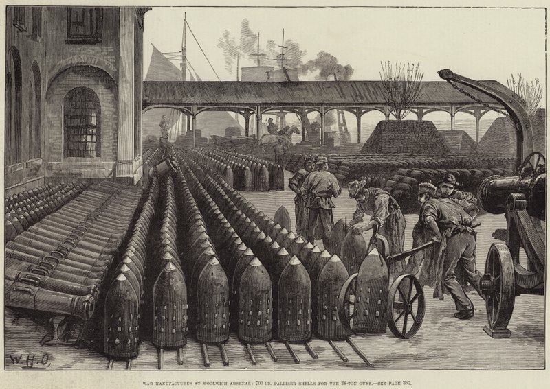 War Manufactures at Woolwich Arsenal, 700 lb Palliser Shells for the 38-Ton Guns autorstwa William Heysham Overend