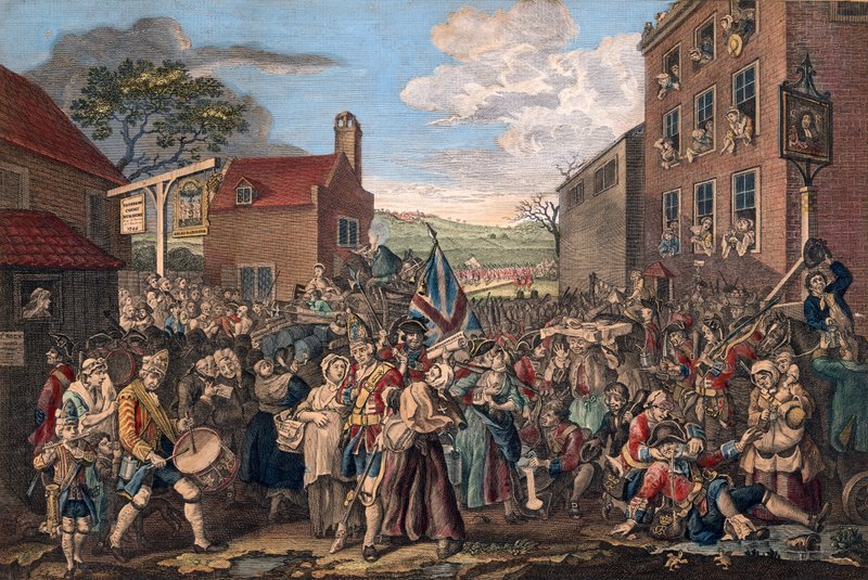 Reprezentacja Marszu Gwardii na Szkocję w roku 1745 autorstwa William Hogarth