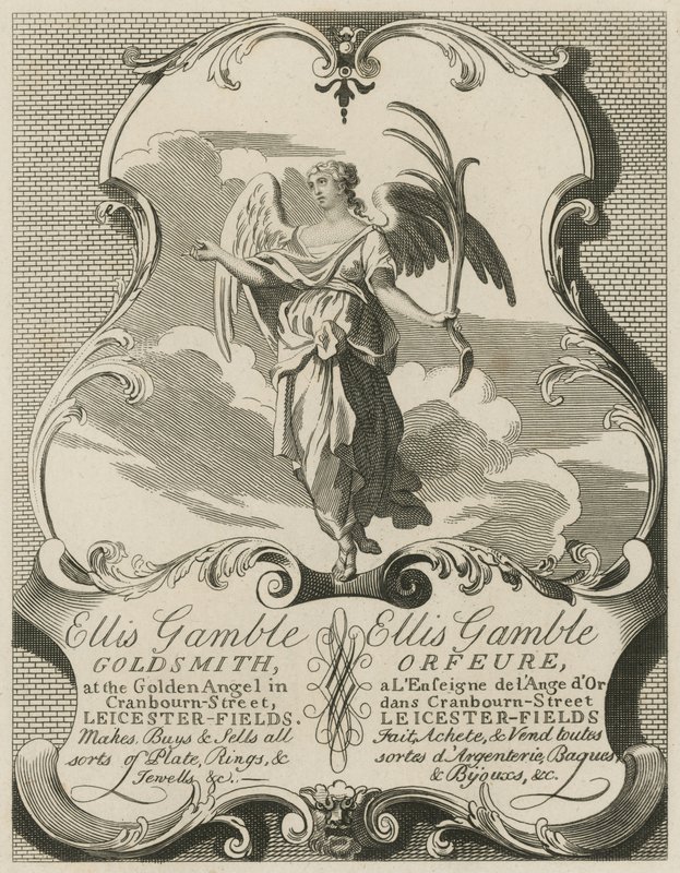 Ogłoszenie dla Ellis Gamble, Goldsmith autorstwa William Hogarth