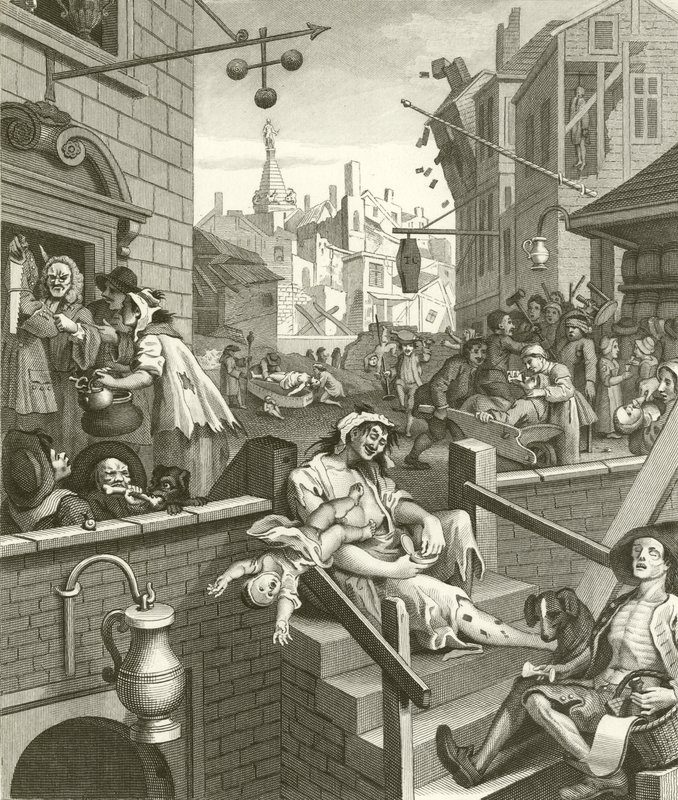 Ulica Piwna i Gin Lane autorstwa William Hogarth