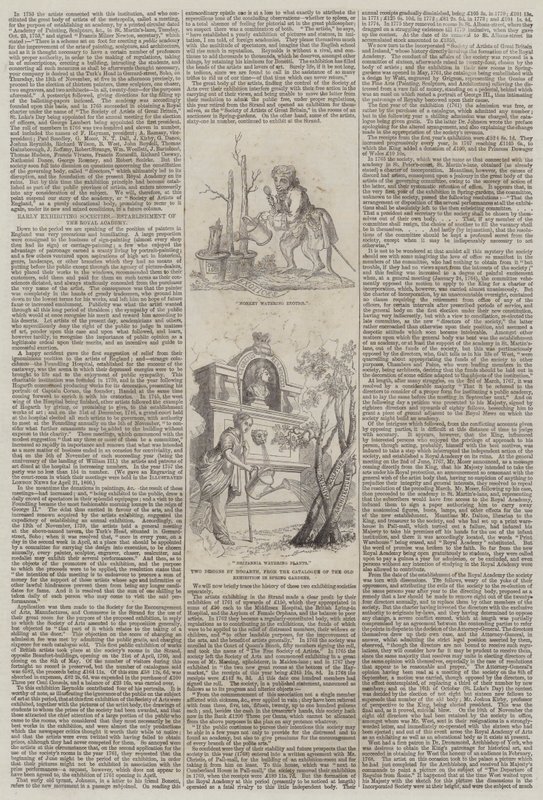 Wczesne towarzystwa wystawiennicze, założenie Akademii Królewskiej autorstwa William Hogarth