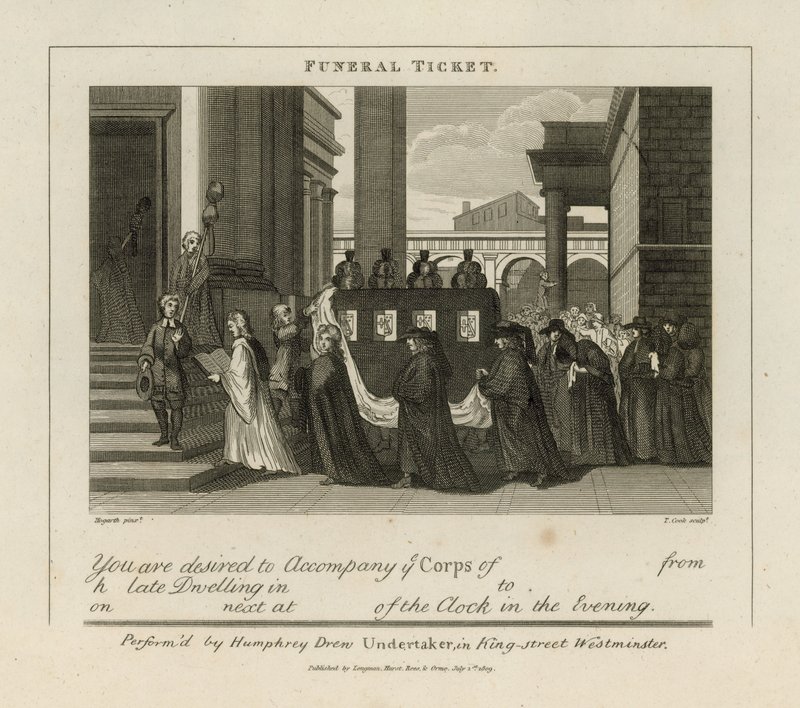 Bilet pogrzebowy autorstwa William Hogarth