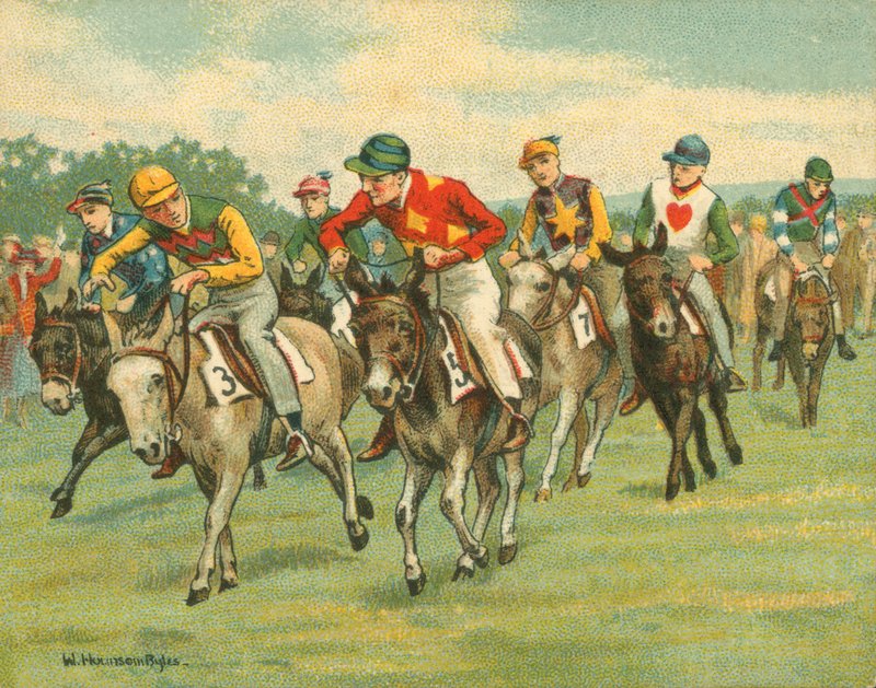 Wyścigi historyczne i współczesne, Donkey Derby (chromolitho) autorstwa William Hounsom Byles