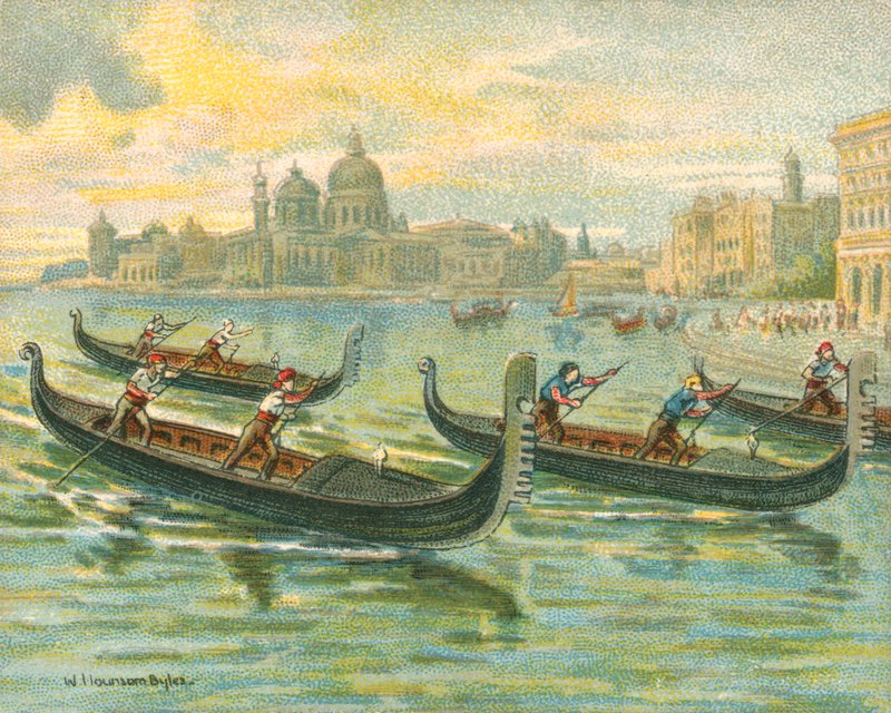 Wyścigi Historyczne i Współczesne, Wyścigi Gondoli (chromolitho) autorstwa William Hounsom Byles