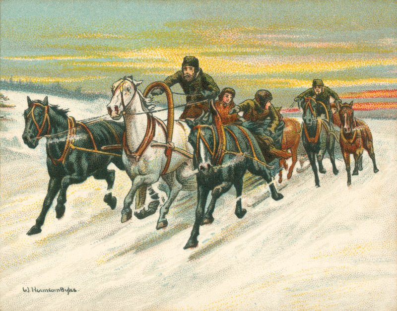 Wyścigi historyczne i współczesne, rosyjskie wyścigi sań (chromolitho) autorstwa William Hounsom Byles