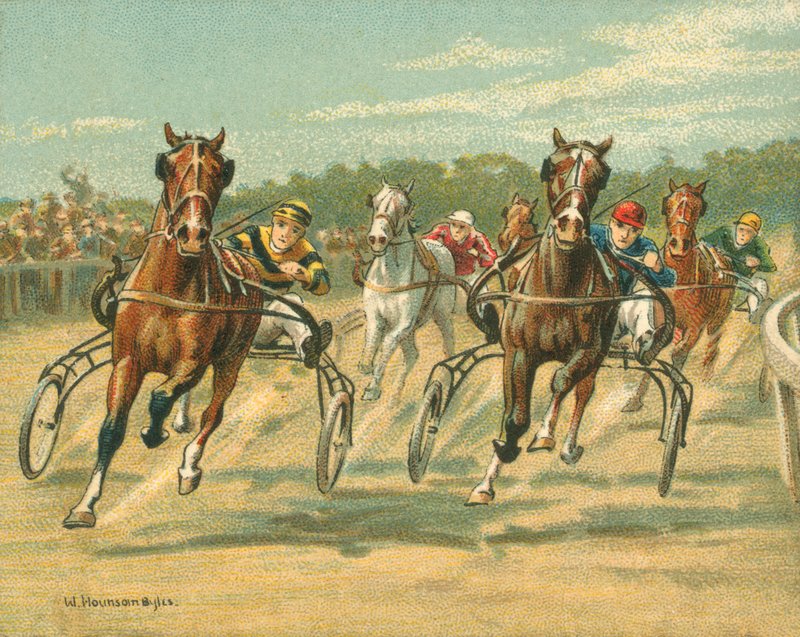 Wyścigi Historyczne i Współczesne, Wyścigi Kłusowe i Tempo (chromolitho) autorstwa William Hounsom Byles