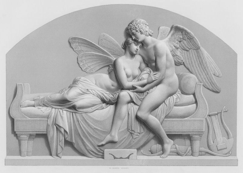 Kupidyn i Psyche, z posągu J. Gibsona, RA w Kolekcji Królowej (rycina) autorstwa William John Roffe