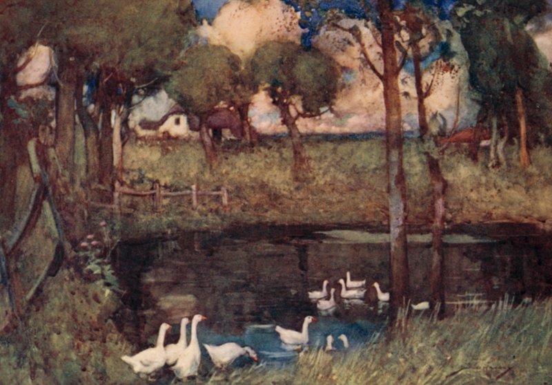 Ilustracja do The Deserted Village autorstwa Olivera Goldsmitha (litografia kolorowa) autorstwa William Lee Hankey