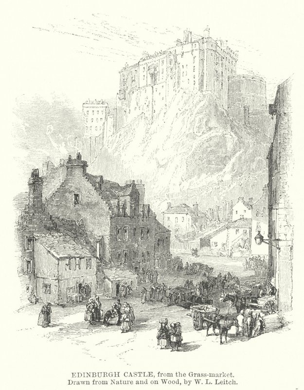 Zamek w Edynburgu, z targu Grass (grawerowanie) autorstwa William Leighton (after) Leitch