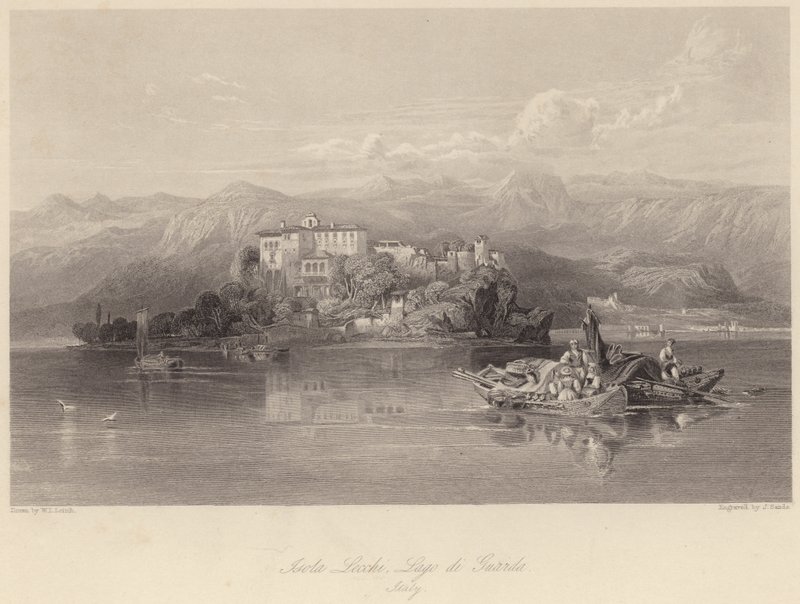 Isola Lechi, Jezioro Garda, Włochy (grawerowanie) autorstwa William Leighton (after) Leitch