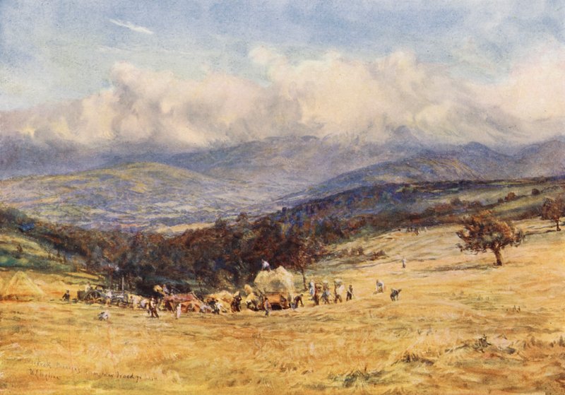 Brecknock Beacons, z drogi Brecknock-Talgarth (kolorowa litografia) autorstwa William Lionel (after) Wyllie