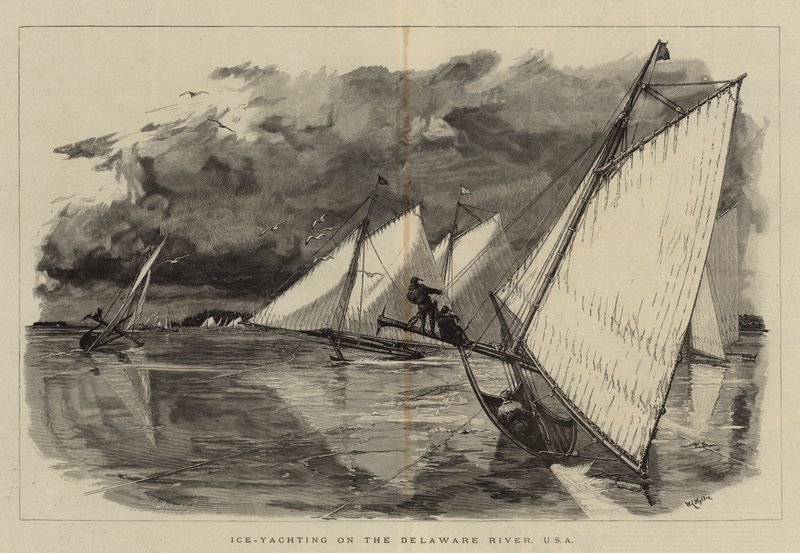 Żeglarstwo lodowe po rzece Delaware, USA autorstwa William Lionel Wyllie