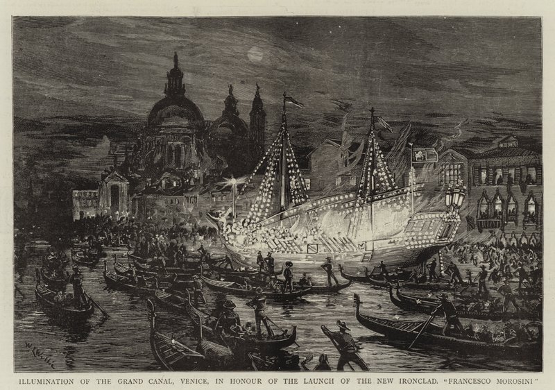 Iluminacja Canal Grande w Wenecji na cześć wprowadzenia nowego pancernika Francesco Morosini autorstwa William Lionel Wyllie