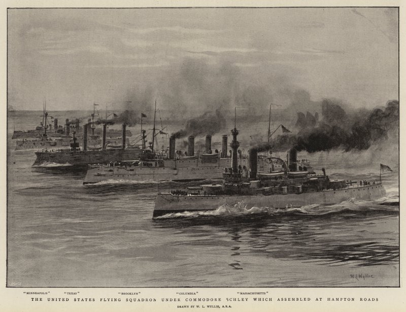 Eskadra latająca Stanów Zjednoczonych pod dowództwem komodora Schleya, która zebrała się w Hampton Roads autorstwa William Lionel Wyllie