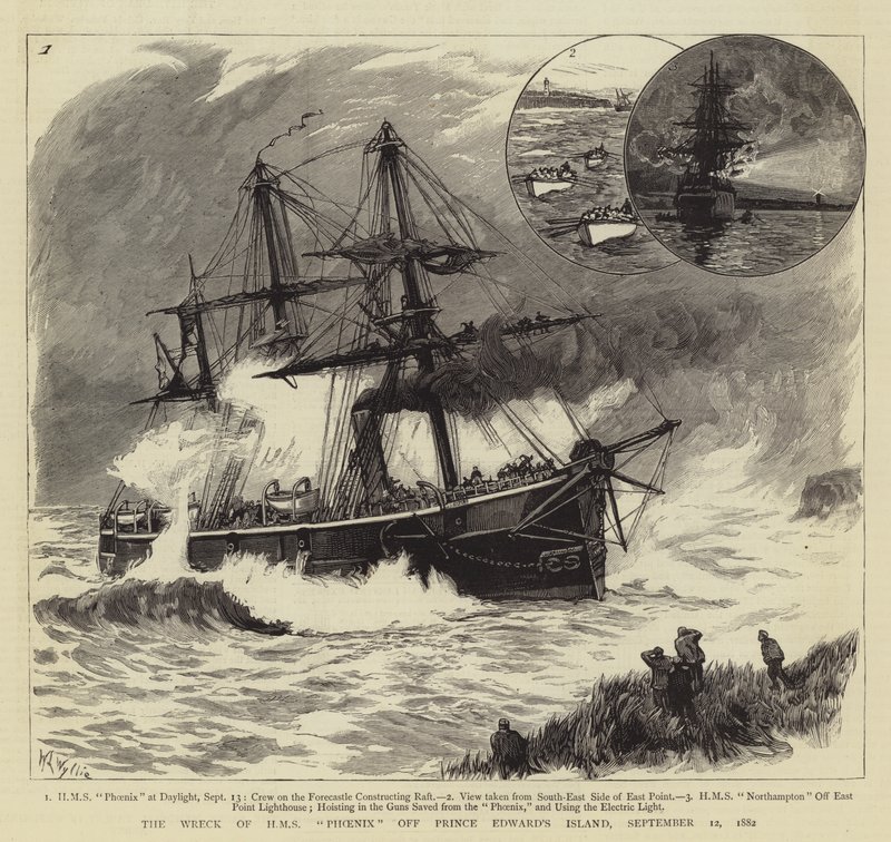 Wrak HMS Phoenix u wybrzeży Wyspy Księcia Edwarda, 12 września 1882 r. autorstwa William Lionel Wyllie