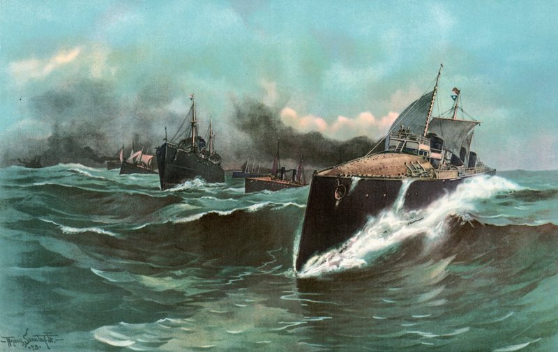 Hiszpańska flota torpedowców w drodze z Wysp Kanaryjskich do Portoryko autorstwa William Louis Jnr. Sonntag