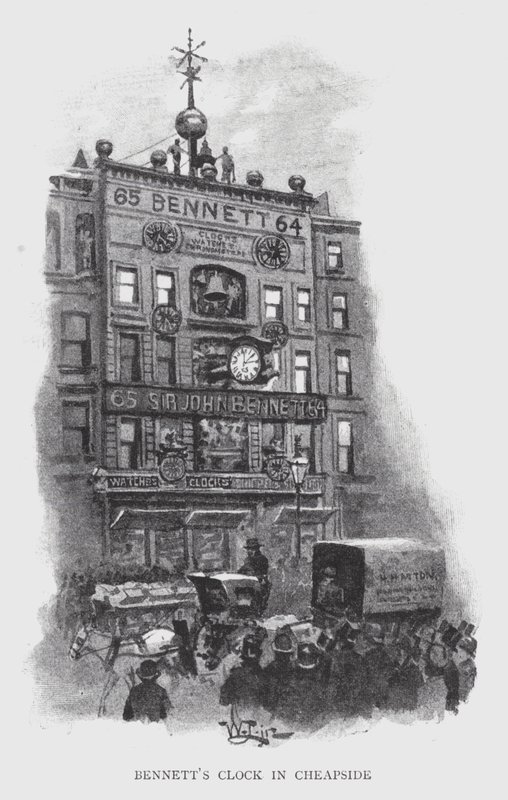 Zegar Bennetta w Cheapside (lito) autorstwa William Luker
