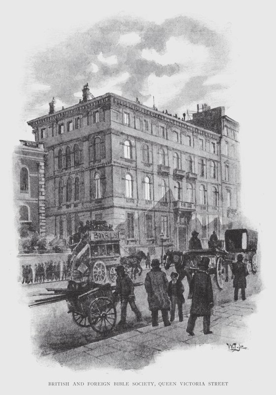 Brytyjskie i Zagraniczne Towarzystwo Biblijne, Queen Victoria Street (lito) autorstwa William Luker