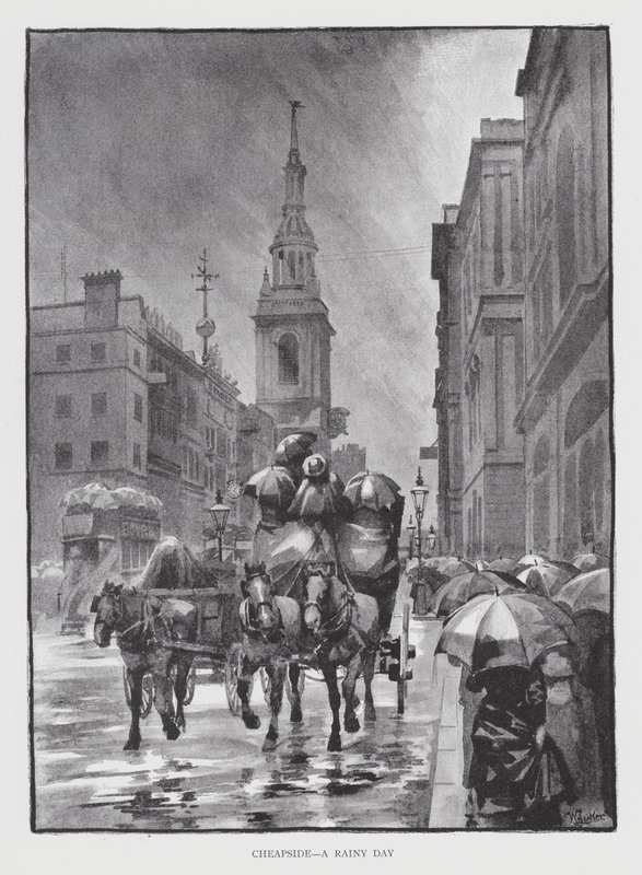 Cheapside, deszczowy dzień (lito) autorstwa William Luker