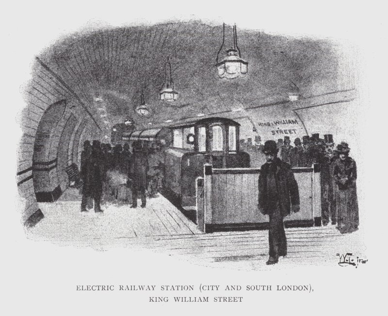 Elektryczny dworzec kolejowy, City and South London, King William Street (lito) autorstwa William Luker