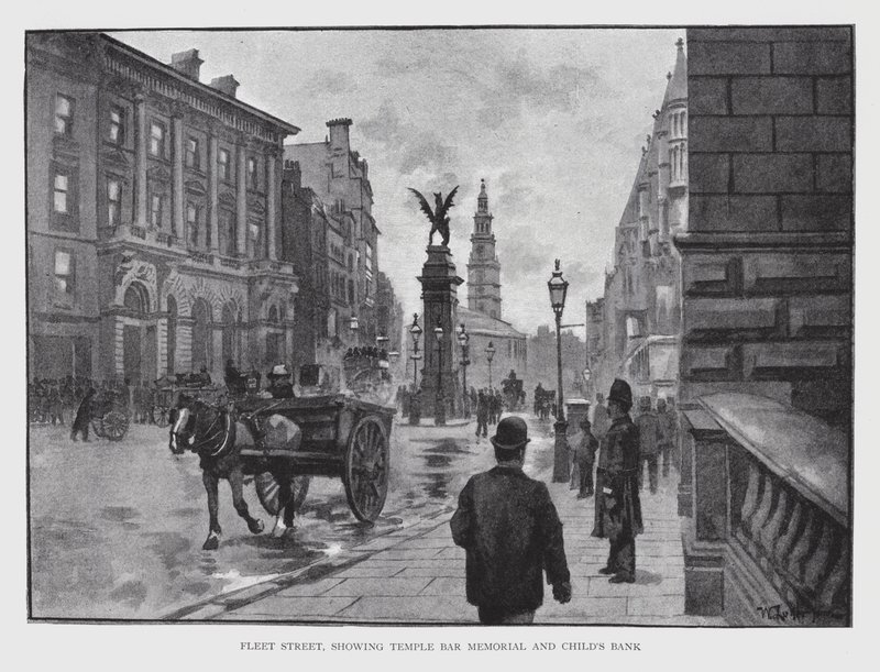 Fleet Street, pokazująca Temple Bar Memorial i Child