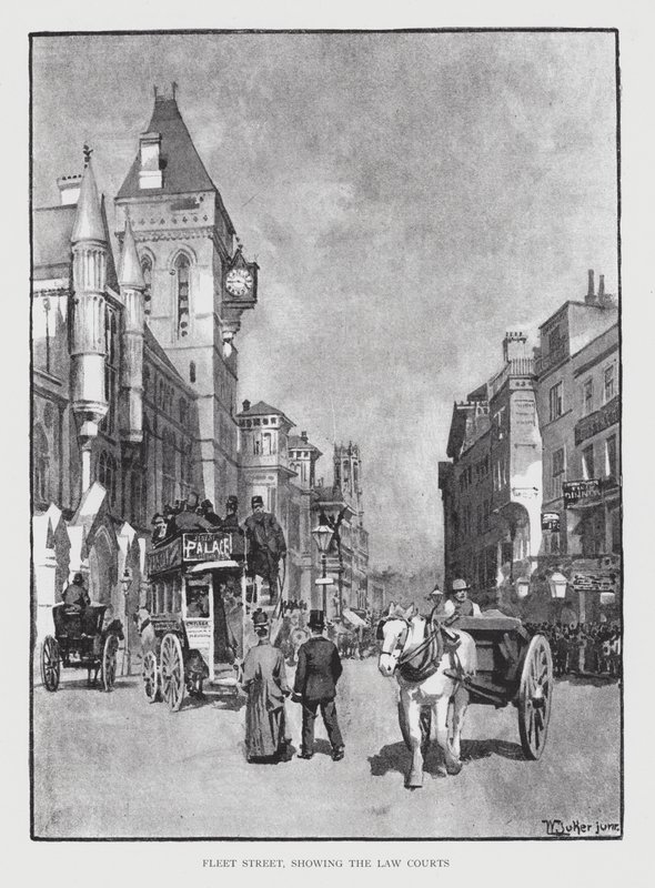 Fleet Street, pokazująca sądy (lito) autorstwa William Luker