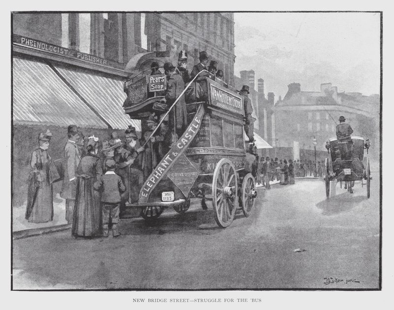 New Bridge Street, walka o autobus (lito) autorstwa William Luker