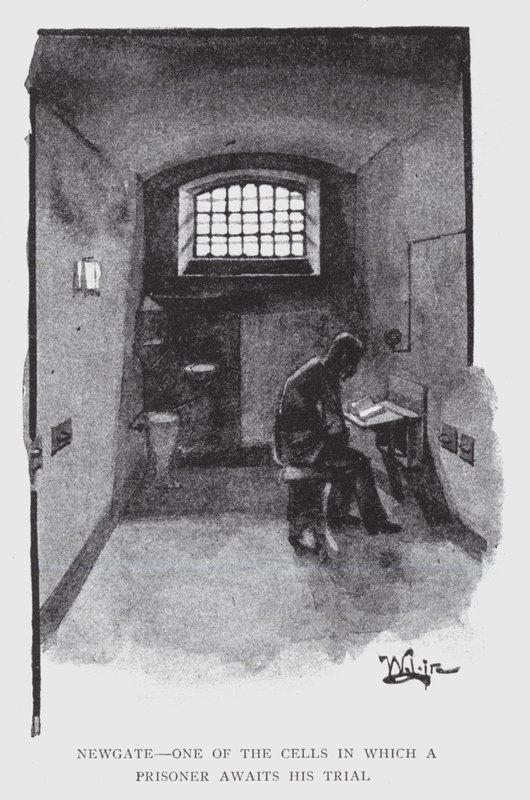 Newgate, jedna z cel, w której więzień czeka na proces (lito) autorstwa William Luker