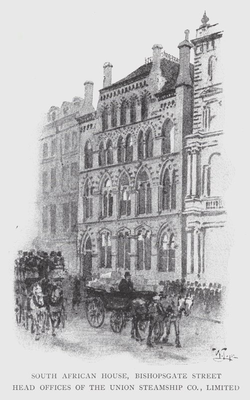 South African House, Bishopsgate Street, siedziba Union Steamship Co, Limited (lito) autorstwa William Luker