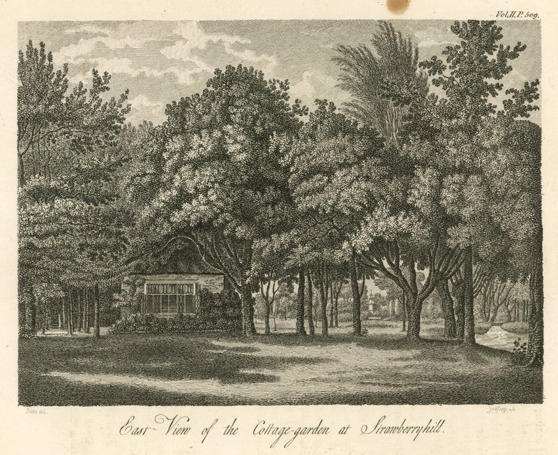 Widok od wschodu na ogród domków w Strawberry Hill, Twickenham, Londyn autorstwa William Pars