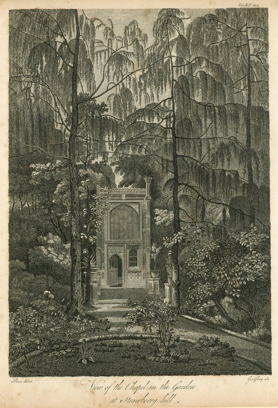 Widok kaplicy w ogrodzie na Strawberry Hill, Twickenham, Londyn autorstwa William Pars