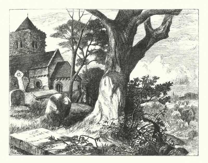 Cmentarz wsi (rycina) autorstwa William Paton Burton