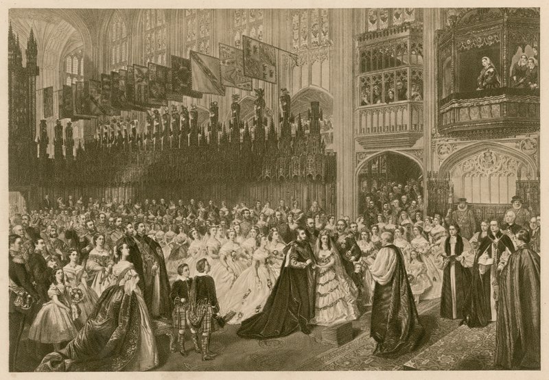 Ślub księcia Walii i księżnej Aleksandry z Danii, kaplica św. Jerzego, zamek Windsor autorstwa William Powell (after) Frith