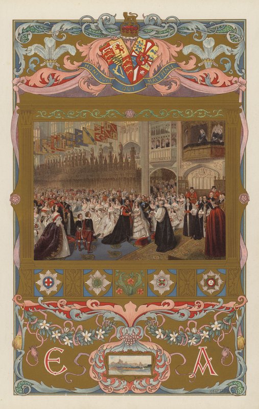 Ślub przyszłego króla Edwarda VII i królowej Aleksandry w kaplicy św. Jerzego w Windsorze 10 marca 1863 r. (kolor lito) autorstwa William Powell (after) Frith