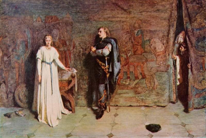 Szekspir: Hamlet i Ofelia, Hamlet, Akt III, Scena 1 (litografia kolorowa) autorstwa William Quiller (after) Orchardson