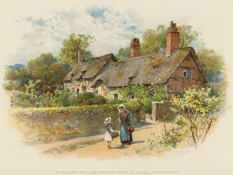 W Krainie Szekspera, domek Anne Hathaway w Shottery, Stratford-on-Avon (chromolitho) autorstwa William Stephen Coleman