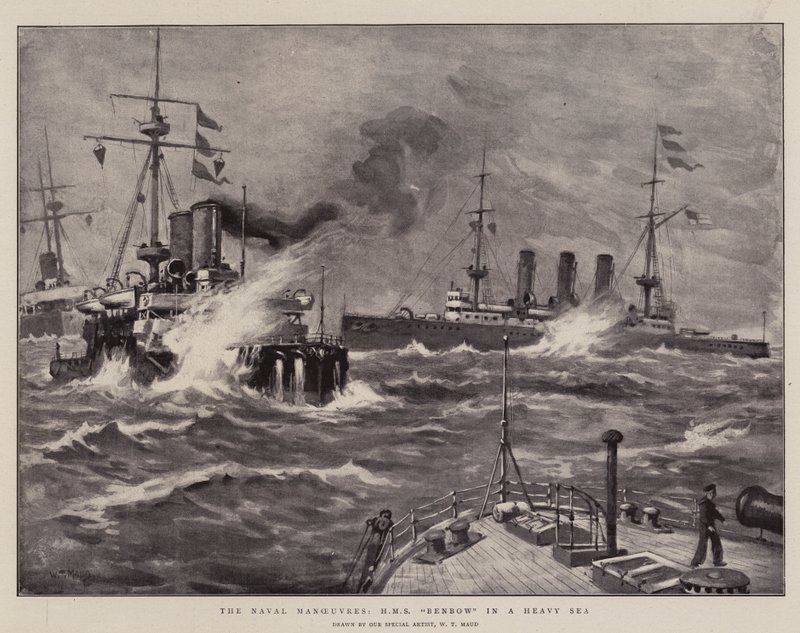 Manewry morskie, HMS Benbow na ciężkim morzu autorstwa William T. Maud