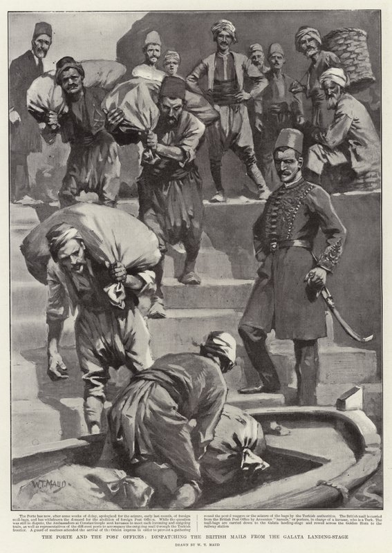 Porte i urzędy pocztowe, wysyłające brytyjską pocztę z lądowiska Galata. autorstwa William T. Maud