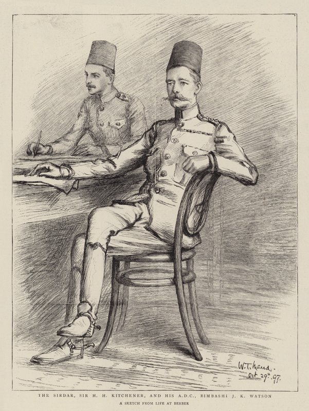 Sirdar, Sir H H Kitchener i jego ADC, Bimbashi J K Watson autorstwa William T. Maud