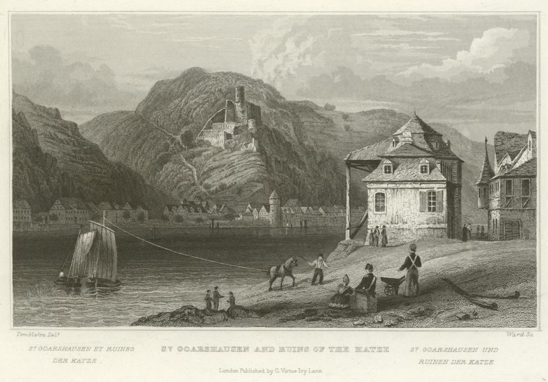 St Goarshausen i ruiny Katze autorstwa William Tombleson