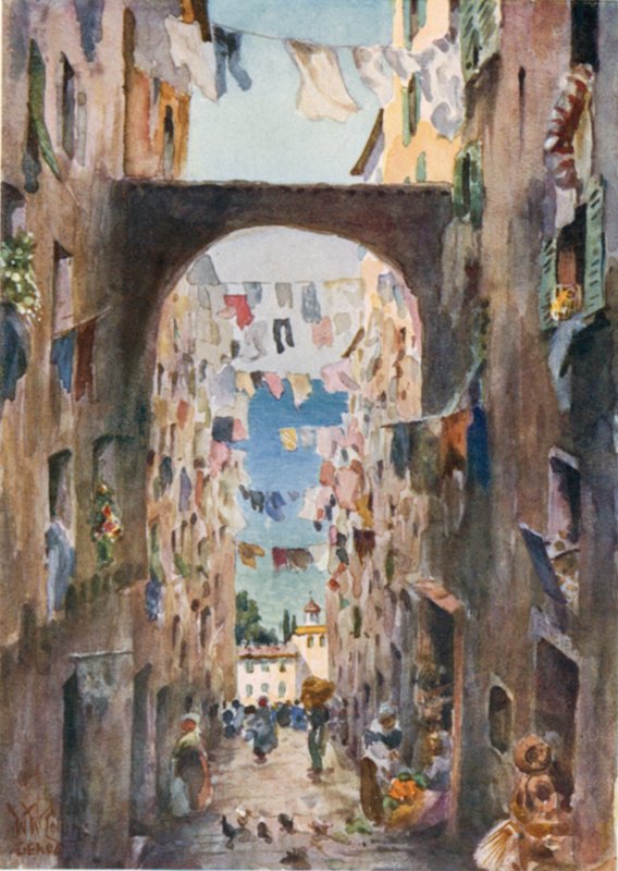 Genua. Stara ulica (kolor lito) autorstwa William Wiehe Collins
