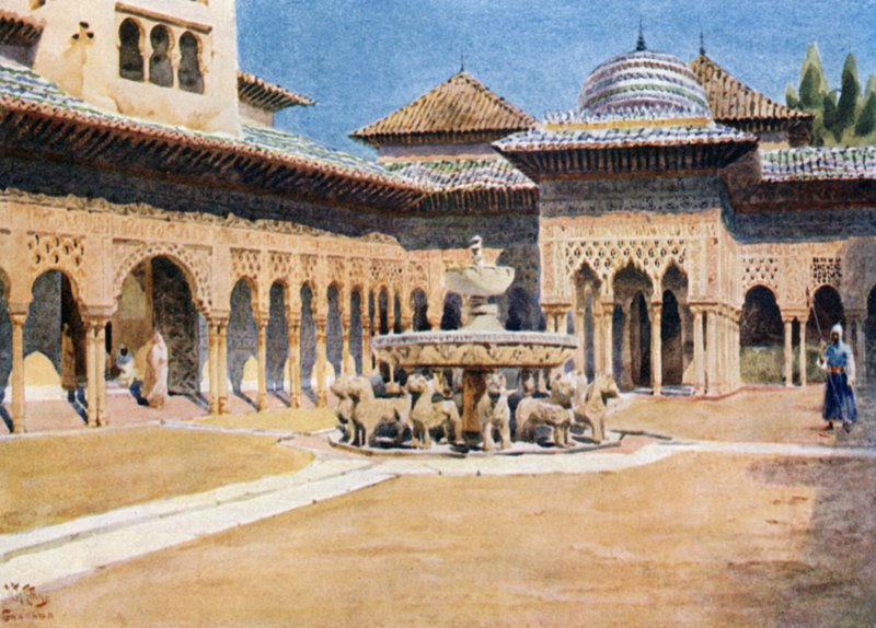 Granada, Alhambra, Court of Lions (kolor lito) autorstwa William Wiehe Collins