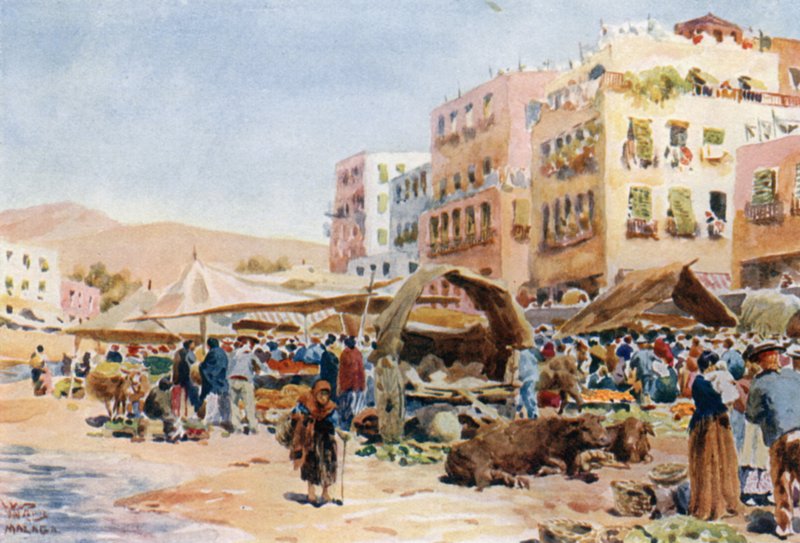 Malaga, rynek (kolor lito) autorstwa William Wiehe Collins