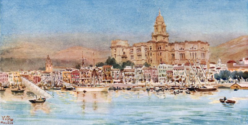 Malaga, widok z portu (kolor lito) autorstwa William Wiehe Collins