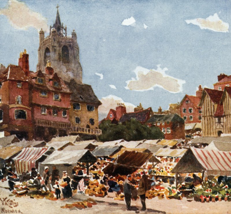 Norwich, Rynek (kolor lito) autorstwa William Wiehe Collins