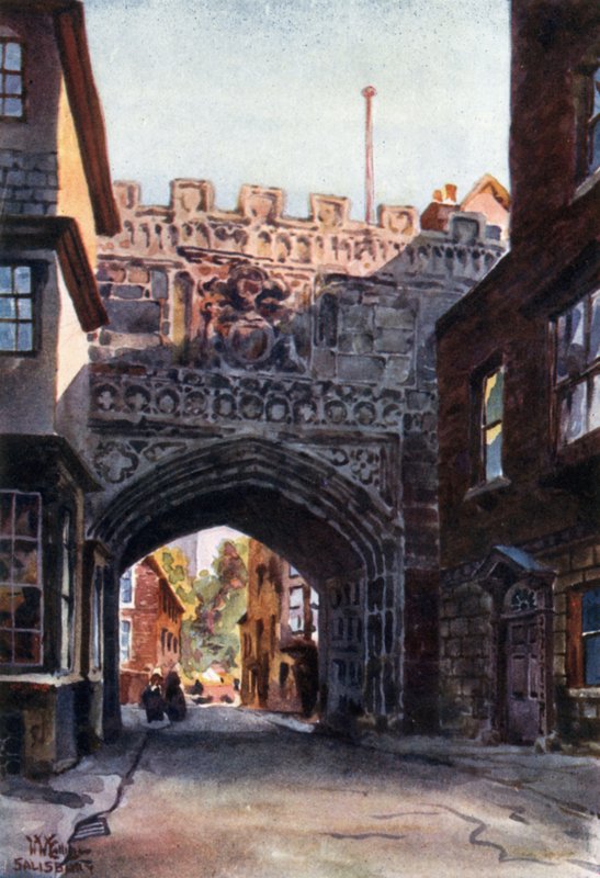 Salisbury, High Street Gateway to the Close (kolor lito) autorstwa William Wiehe Collins