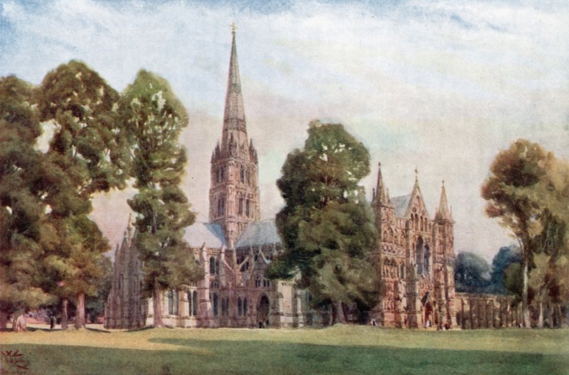 Salisbury, Katedra (kolor lito) autorstwa William Wiehe Collins