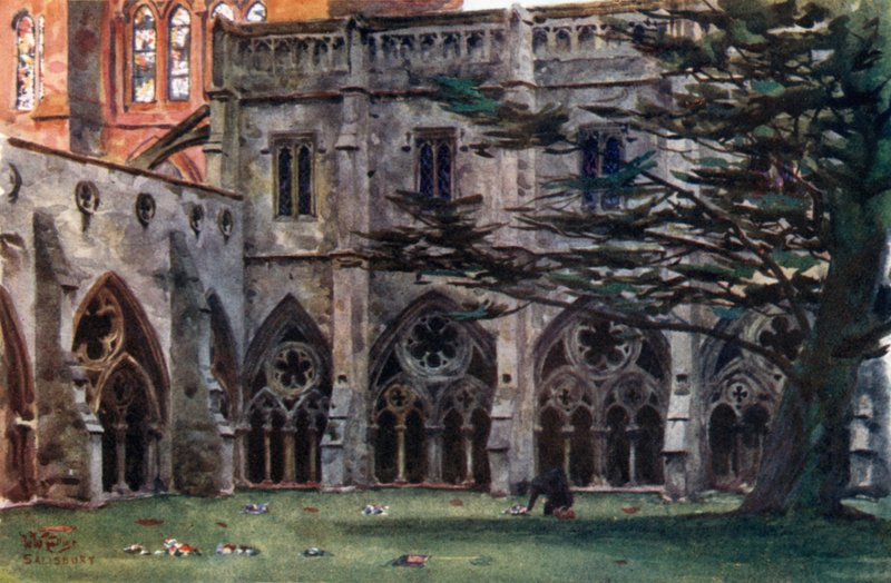 Salisbury, The Cloisters (kolor lito) autorstwa William Wiehe Collins