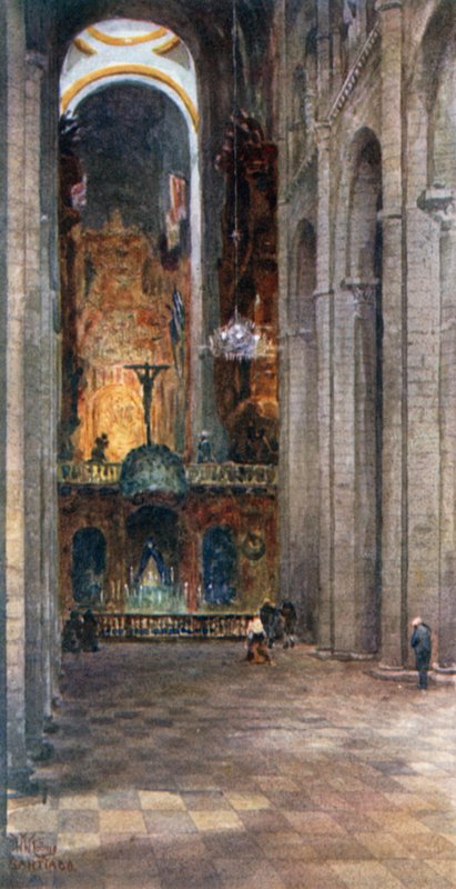 Santiago, wnętrze katedry (kolor lito) autorstwa William Wiehe Collins
